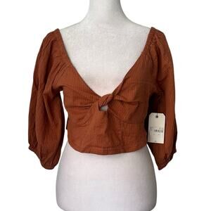 Billabong orange off-the-shoulder long sleeve crop top size L NWT